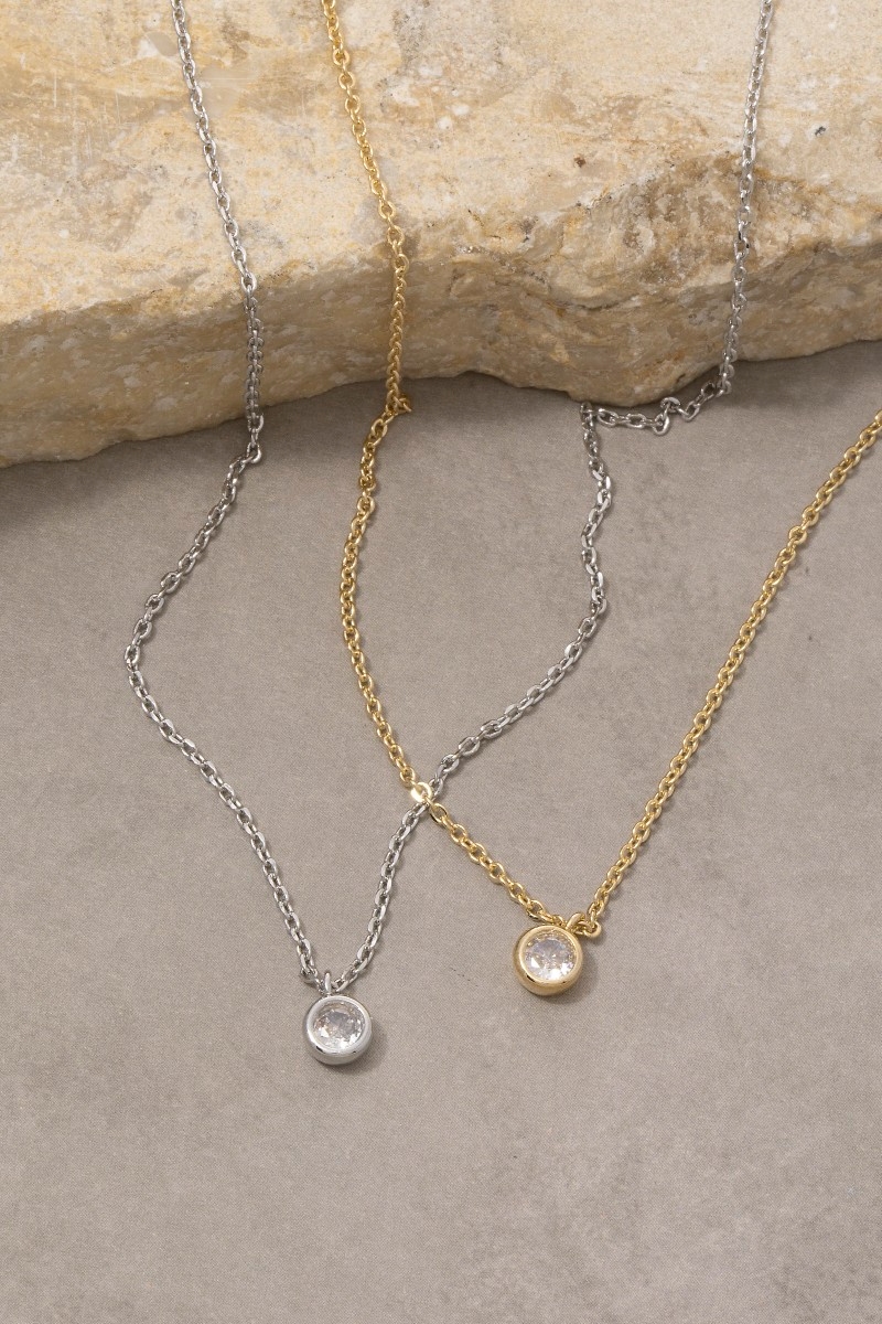 Bezel Cz Solitaire Pendant Necklace