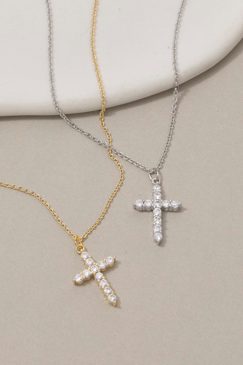 Cz Cross Pendant Chain Necklace