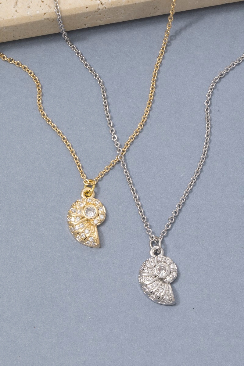 Cz Seashell Pendant Chain Necklace