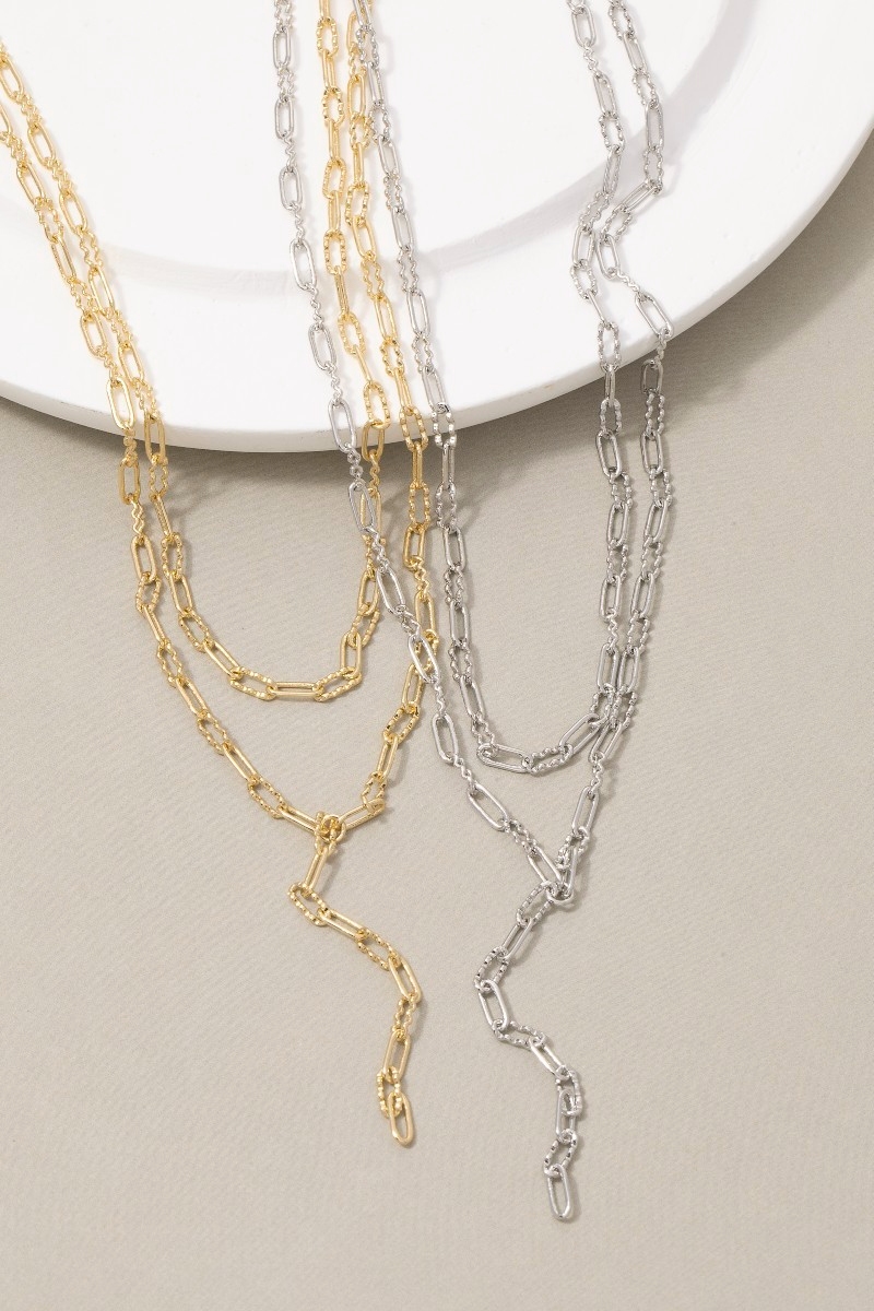 Double Layer Paperclip Chain Lariat Necklace