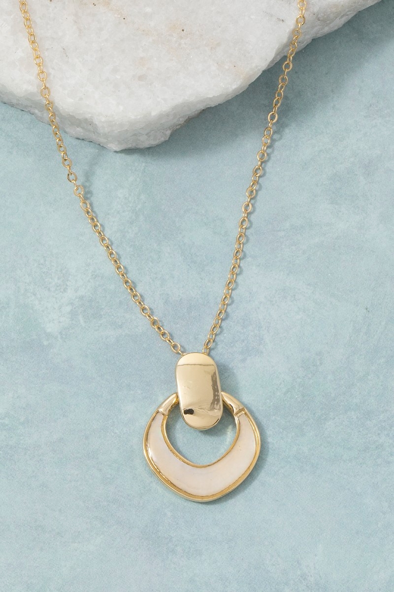 Coin & Shell Crescent Moon Pendant Necklace