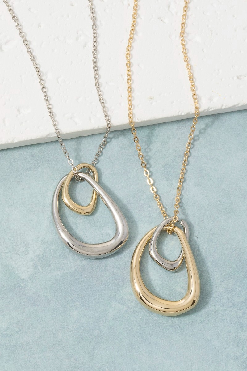 Two-Tone Double Open Teardrop Pendant Necklace