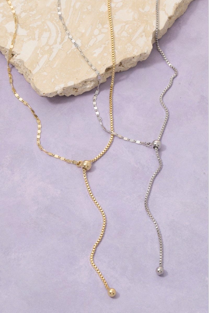 Flat Sequin Chain Ball-End Lariat Necklace