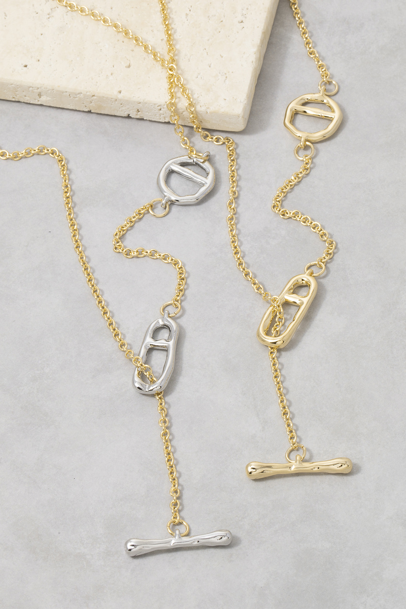 Rolo Chain Toggle Clasp Large Oval Drop Necklace