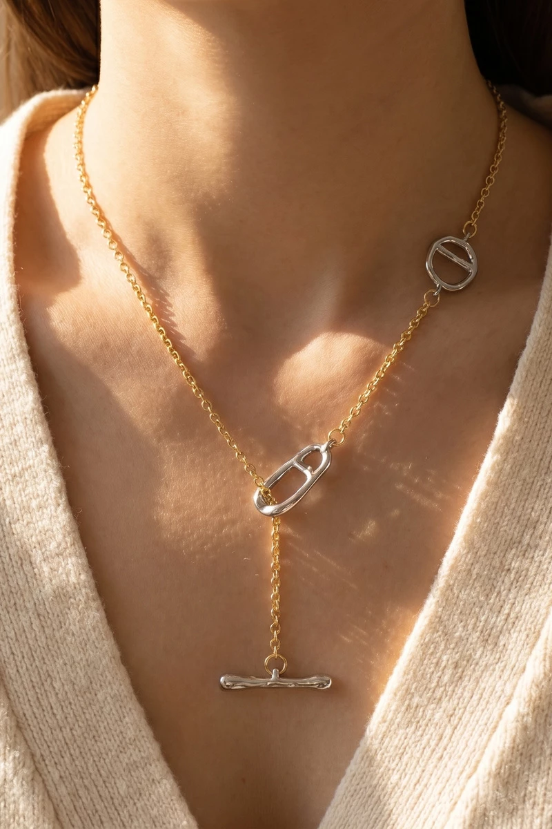 Gold Sculptural Lariat Necklace