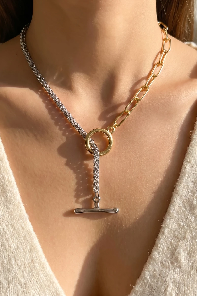 Gold Paperclip Chain Lariat Necklace