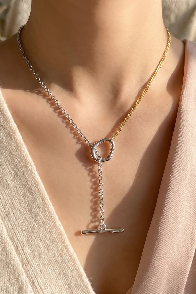 Gold Teardrop Chain Lariat Necklace