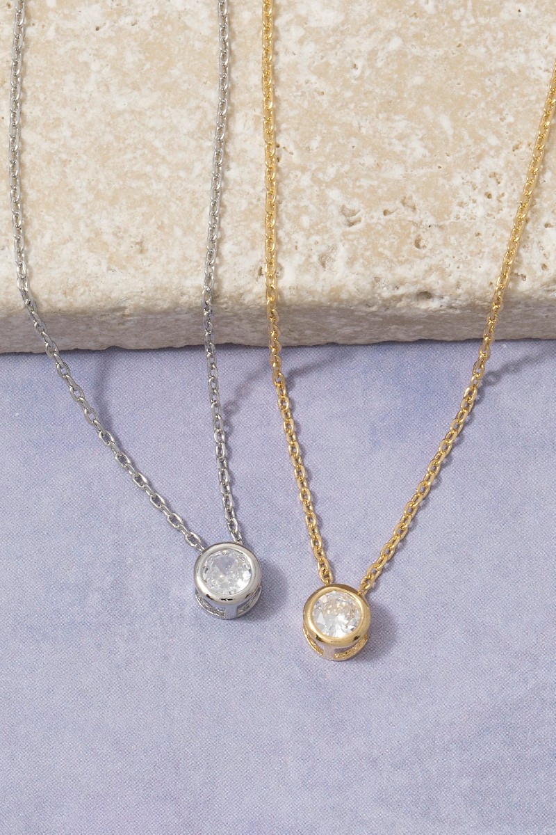 Round Cz Bezel Pendant Necklace