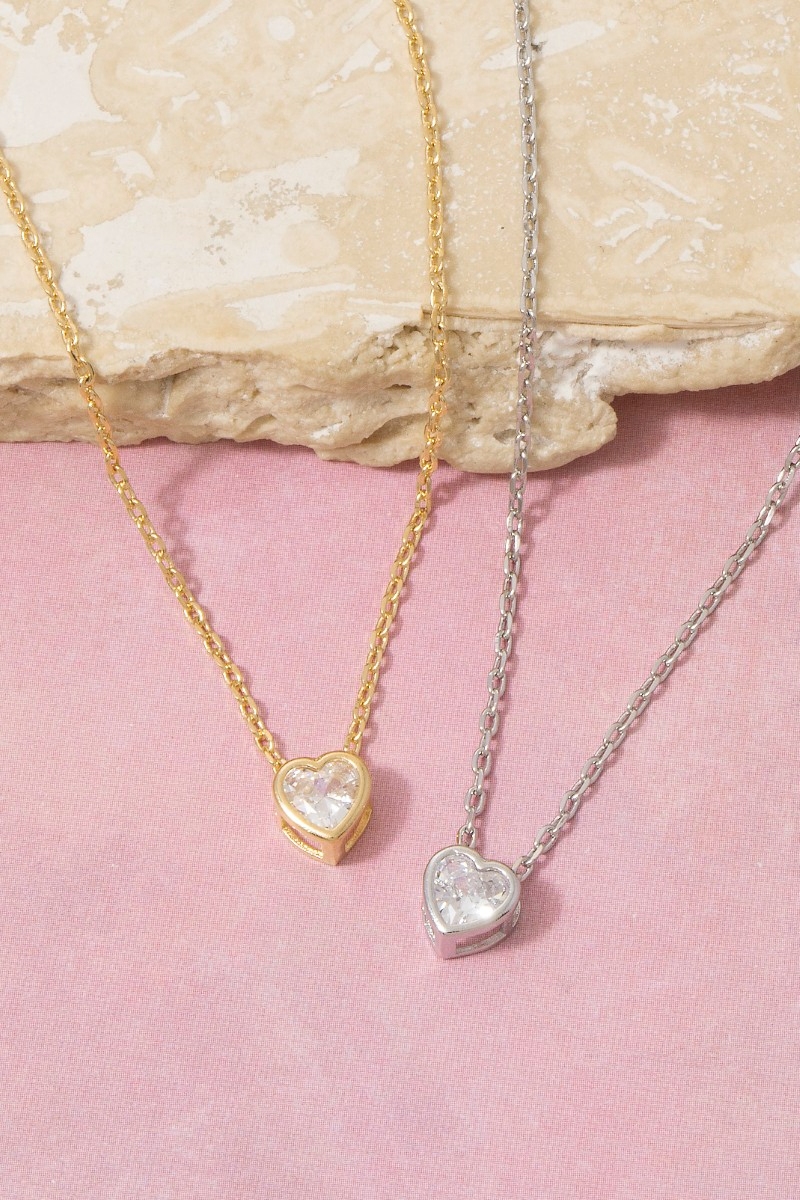 Heart Cz Pendant Chain Necklace