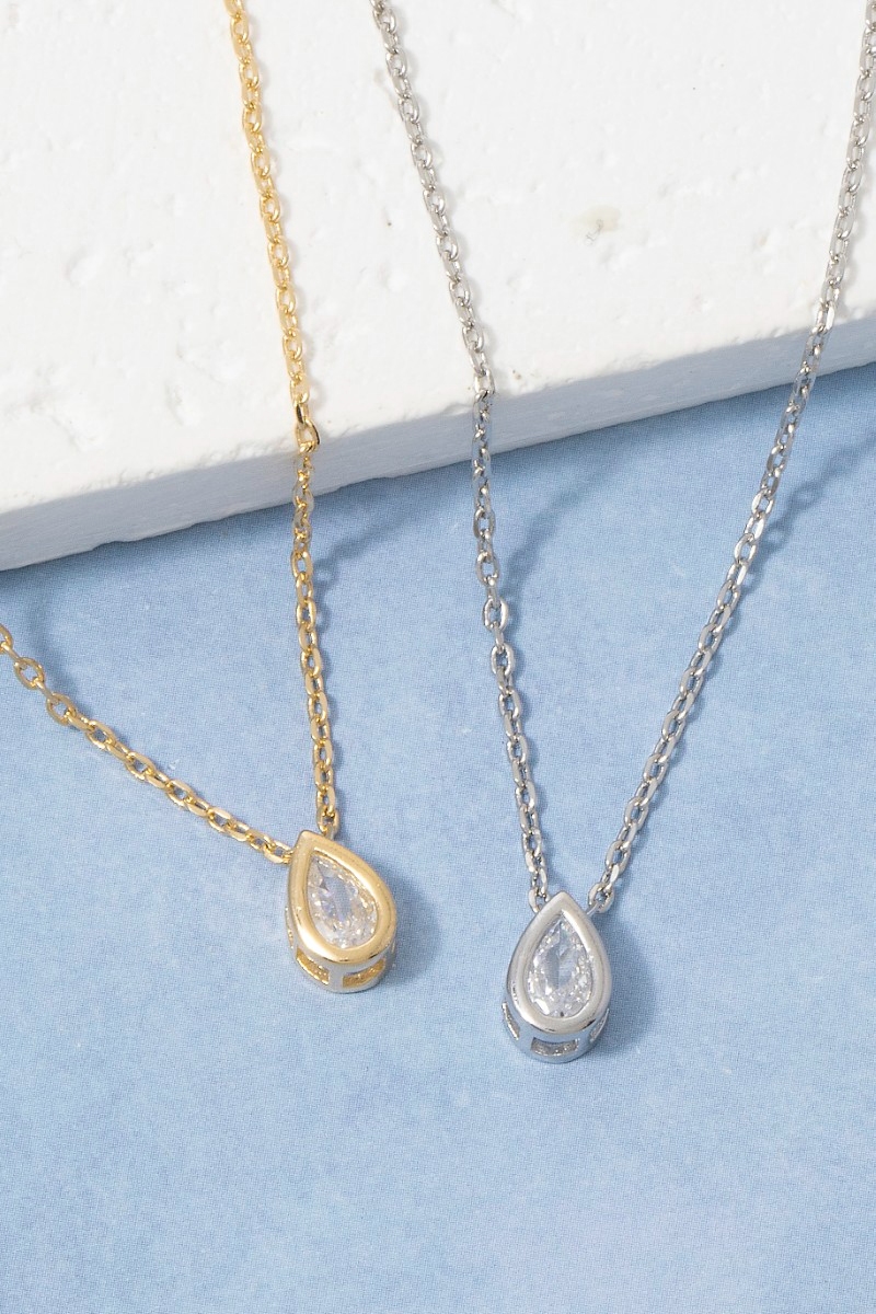 Teardrop Cz Pendant Chain Necklace