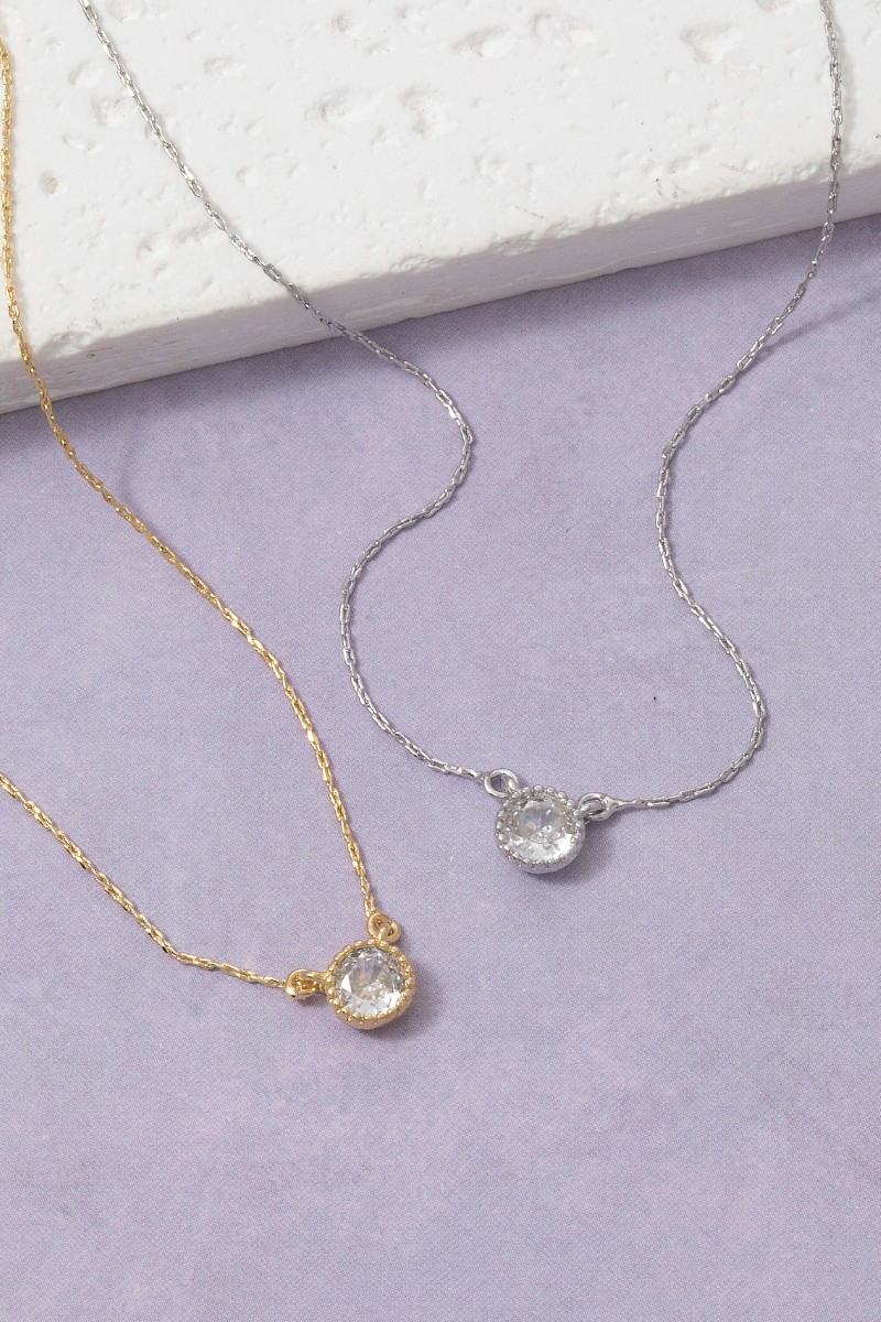 Dainty Chain Round Cz Halo Solitaire Pendant Necklace