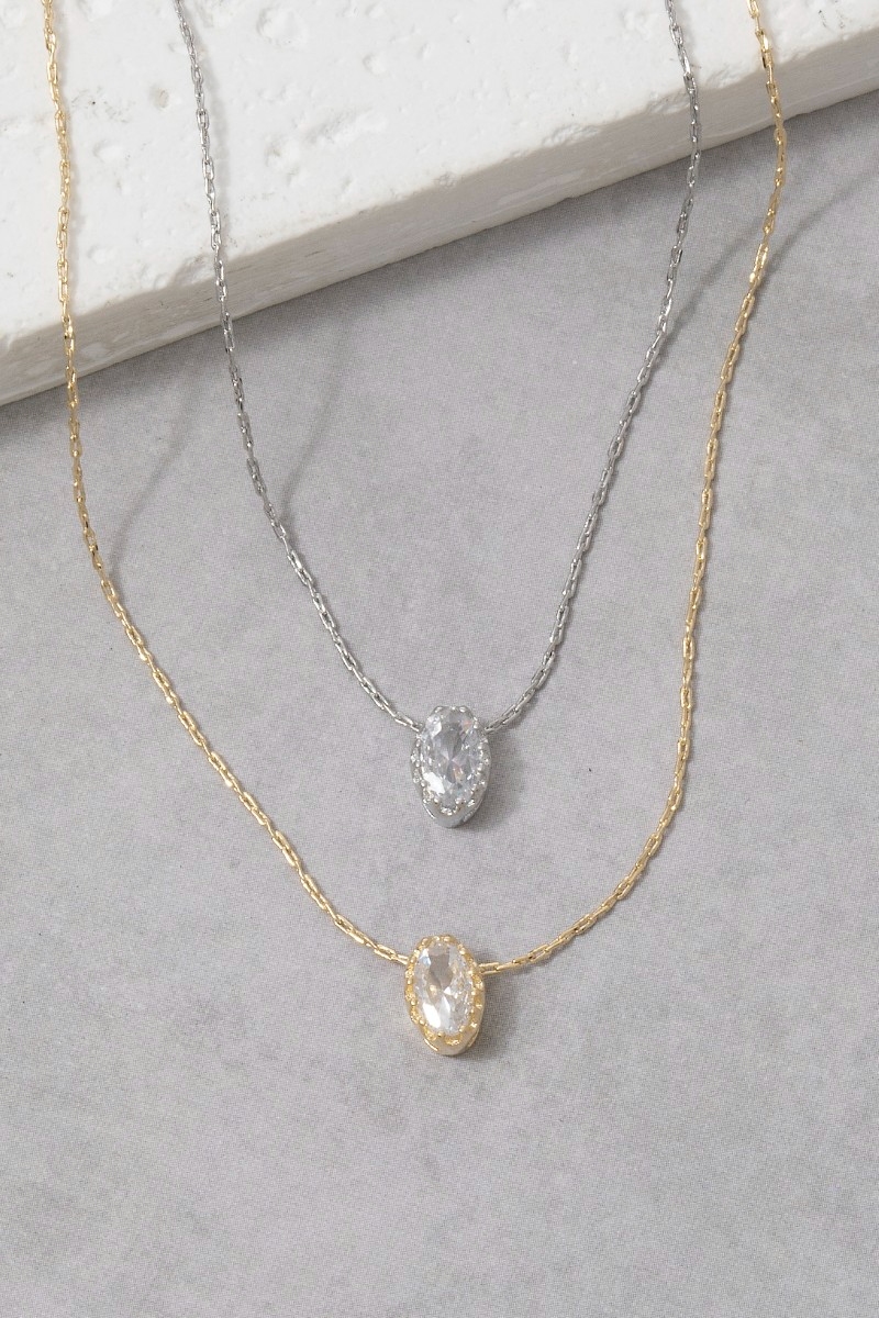 Dainty Chain Oval Cz Halo Solitaire Pendant Necklace