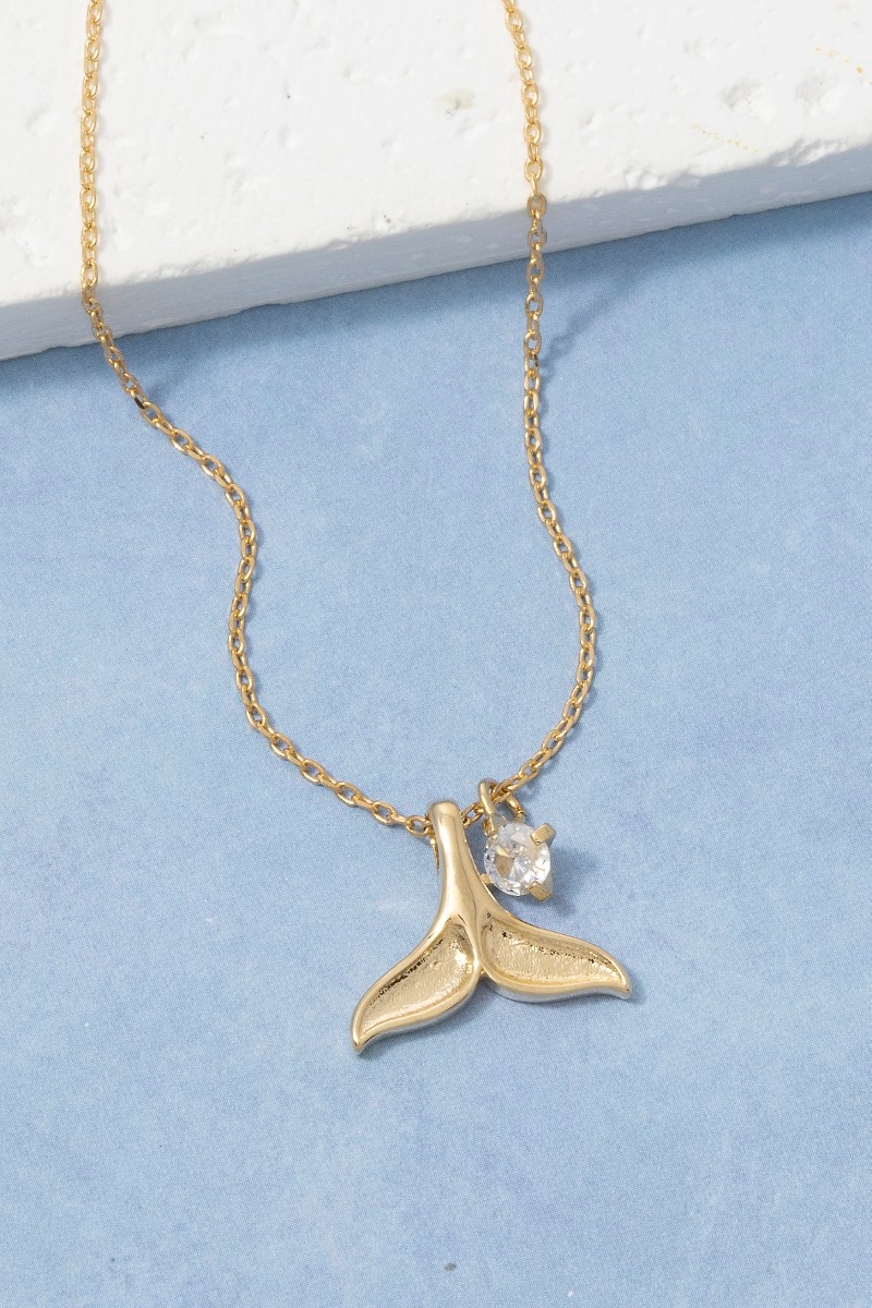 Whale Tail Cz Sea Life Charm Pendant Necklace