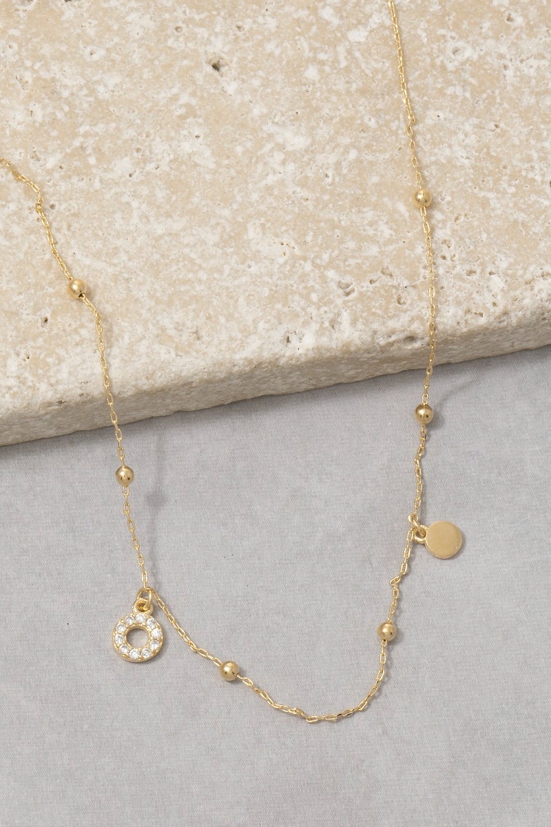 Cz Circle Disc Station Chain Necklace