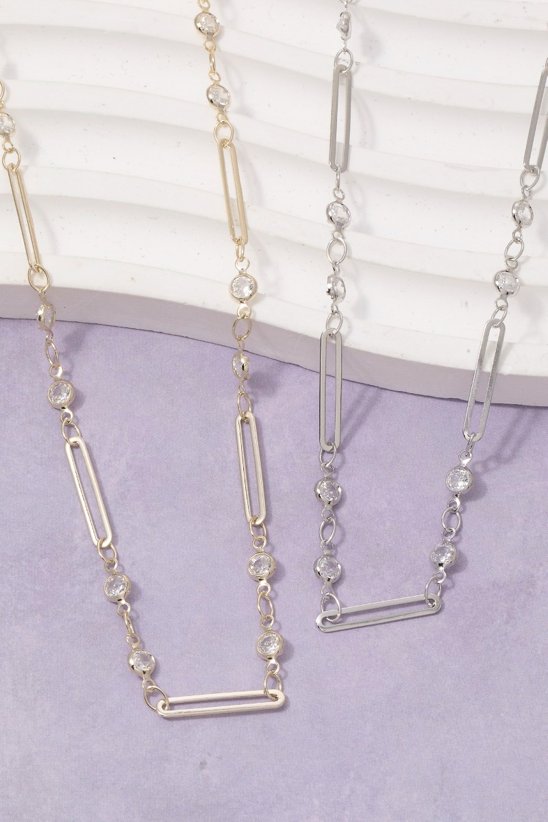 Bar & Cz Bezel Station Necklace