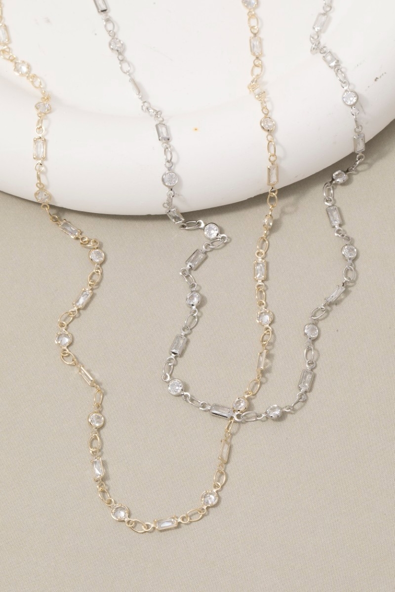 Mixed Round & Baguette Cz Station Necklace