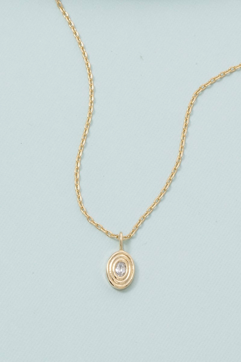 Gold Dipped Oval Cz Pendant Necklace