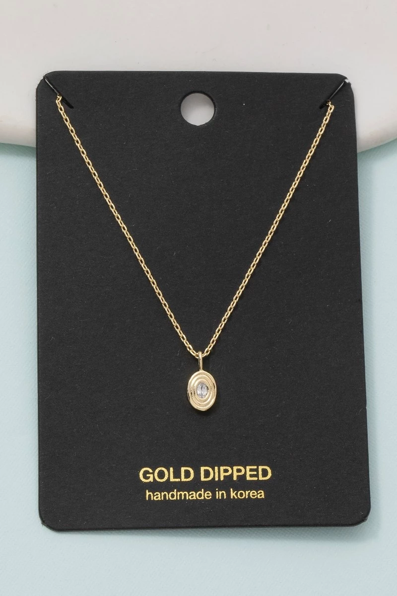 Oval Swirl Bezel Cz Pendant Necklace
