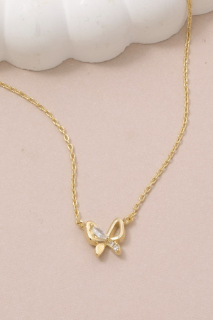 Gold Dipped Cz Butterfly Pendant Necklace