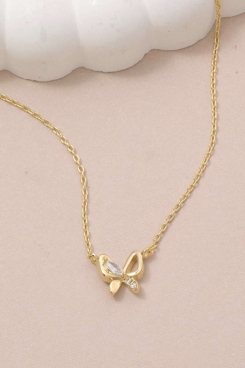 Gold Dipped Cz Butterfly Pendant Necklace