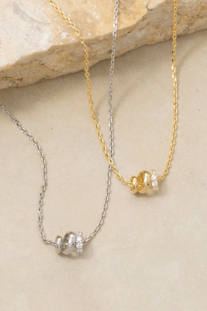 Gold Dipped Cz Ring Bead Pendant Necklace