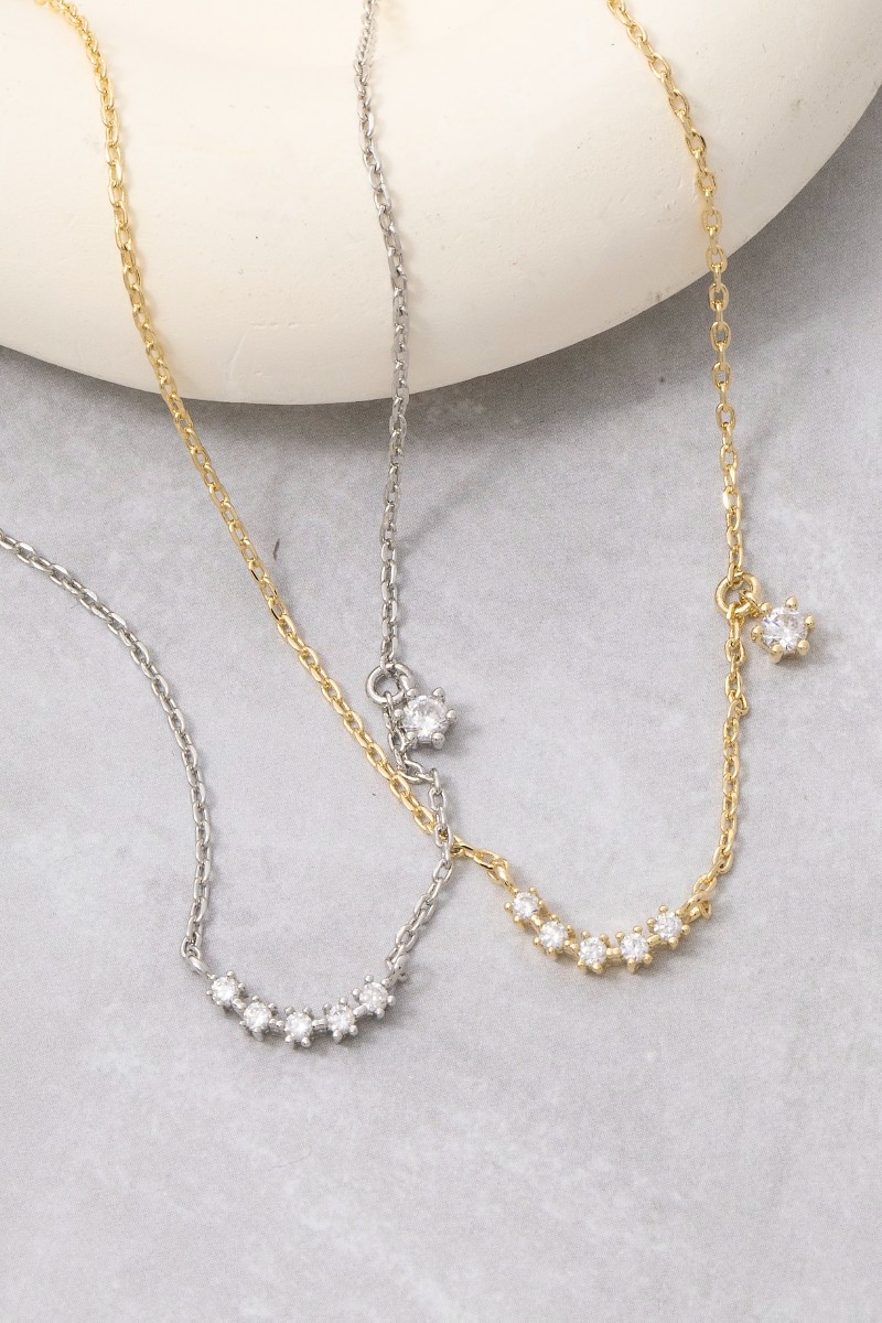 Gold Dipped Cz Bar Asymmetric Chain Necklace