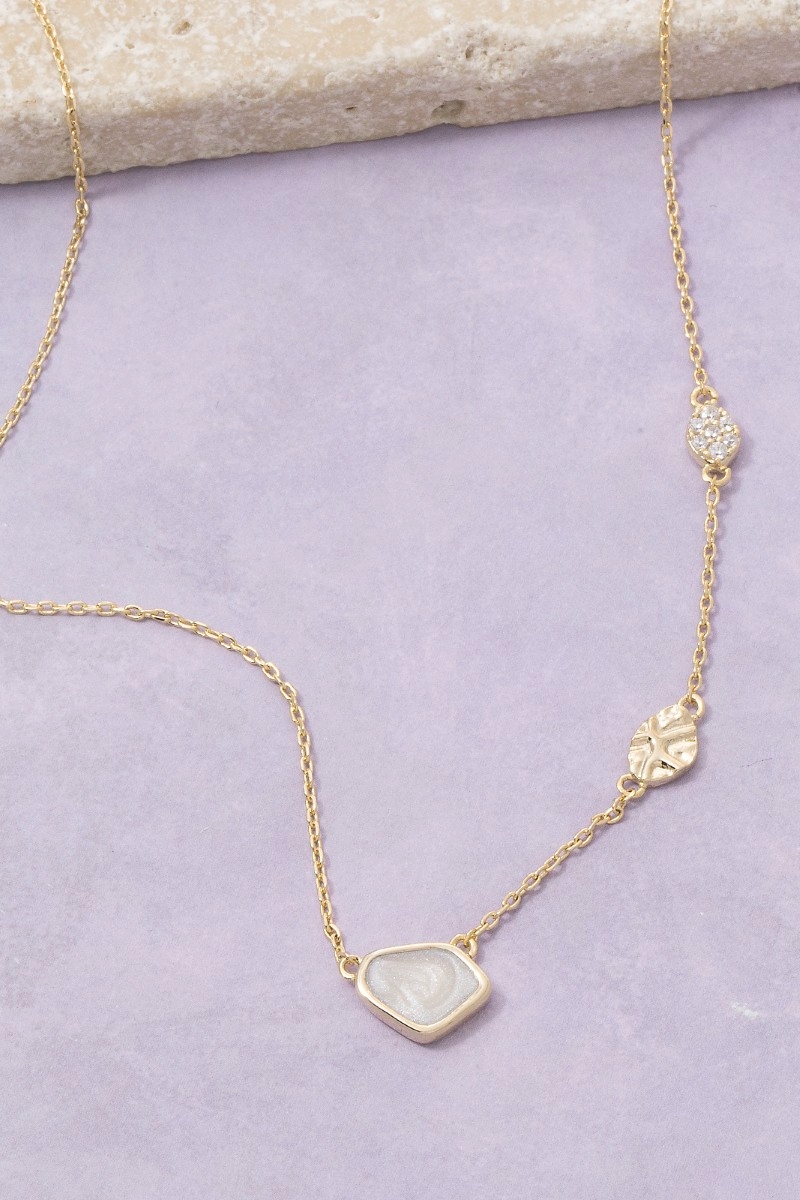 Gold Dipped Pearl Stone Cz Charm Pendant Necklace