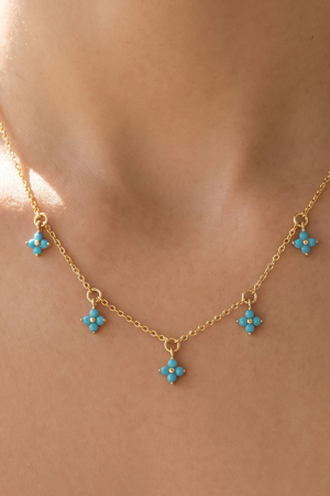 Gold Dipped Turquoise Floral Station Pendant Necklace