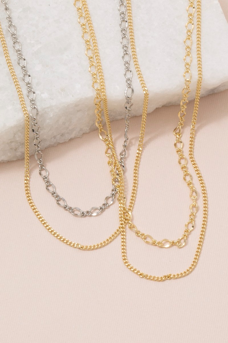 Gold Layered Figaro And Curb Chain Necklace
