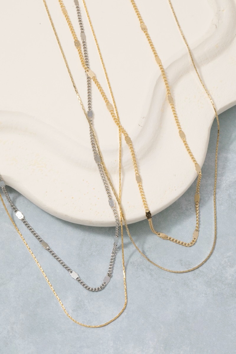 Flat Disc Station Double Layer Necklace