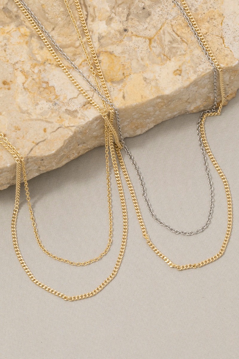 Gold Layered Curb And Cable Chain Necklace