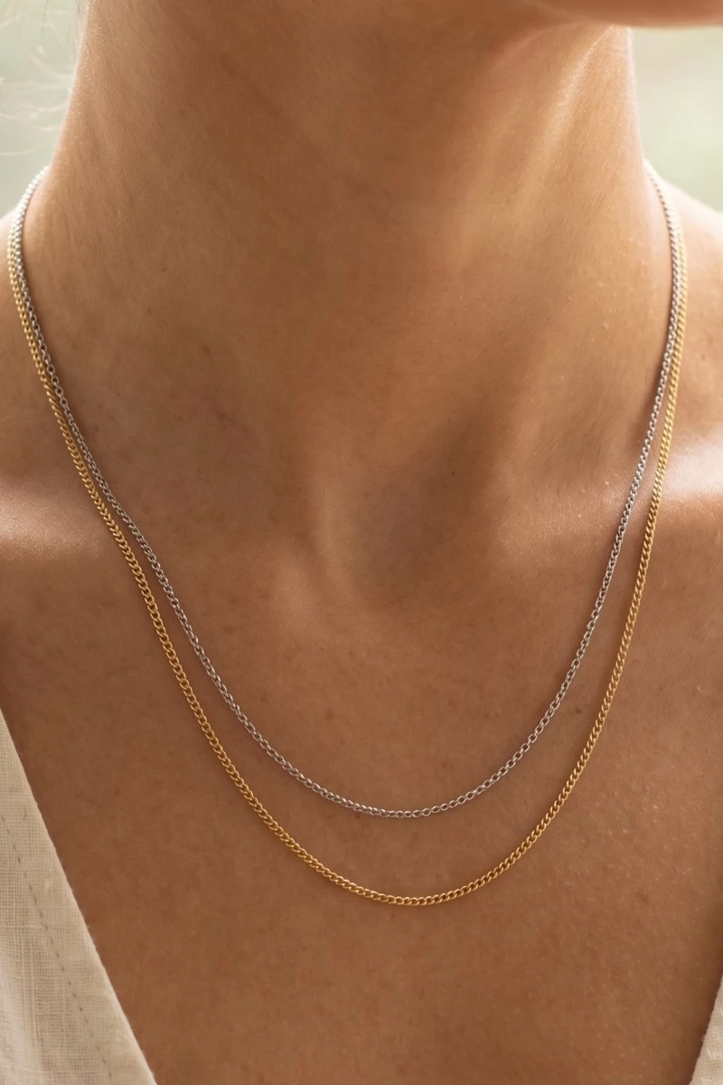 Gold Layered Curb And Cable Chain Necklace