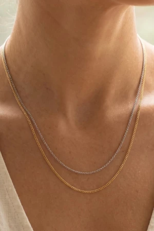 Gold Layered Curb And Cable Chain Necklace