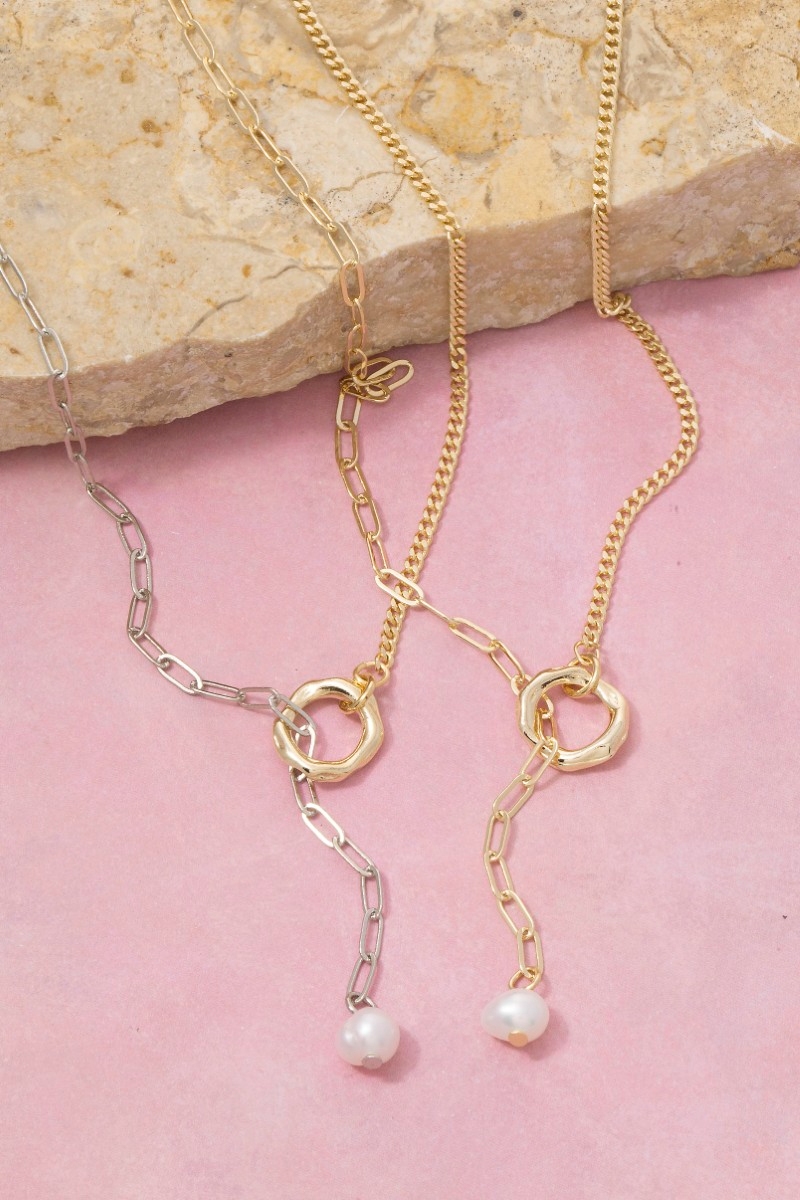 Pearl Drop Ring Lariat Y-Necklace