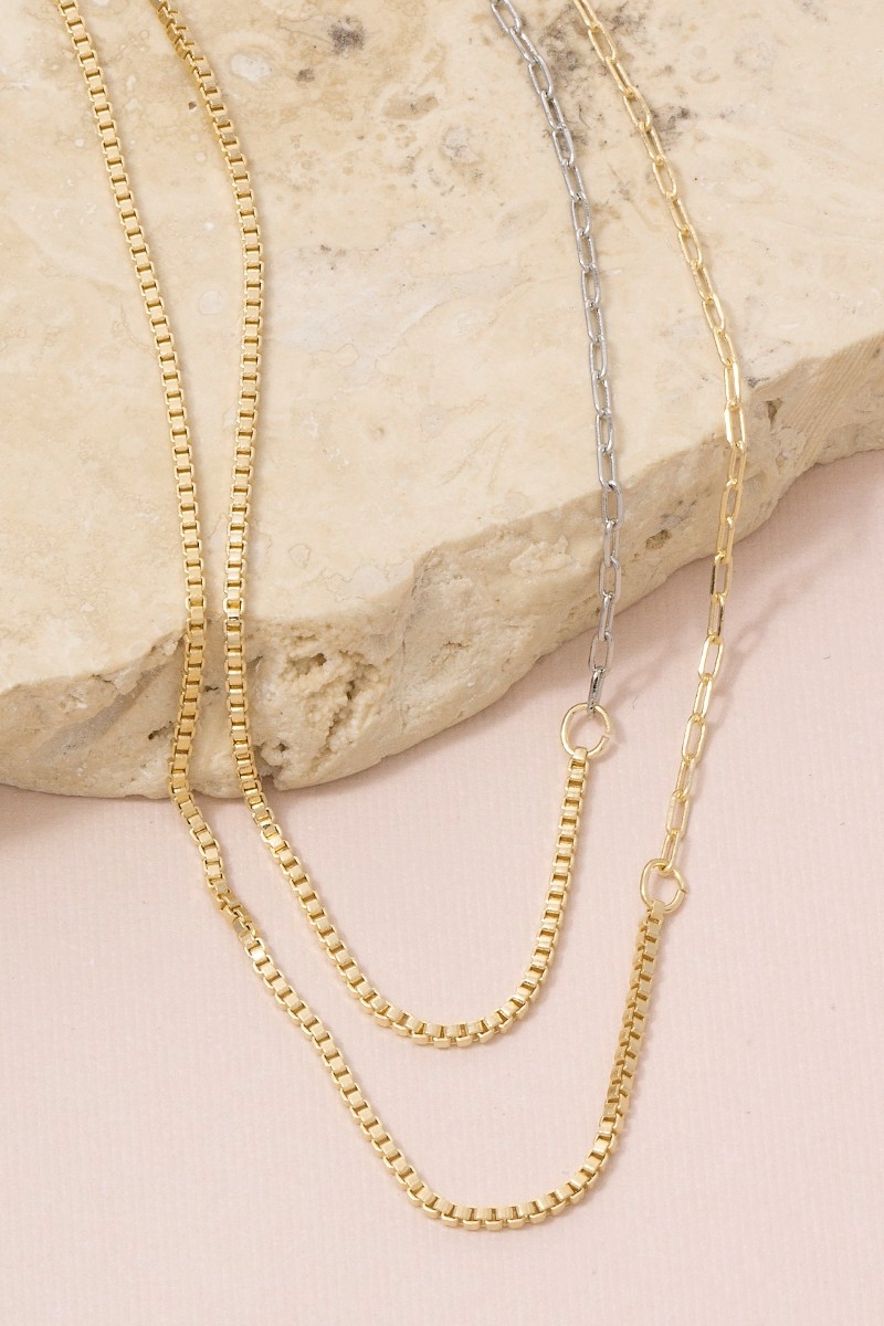 Gold Half Box Half Paperclip Chain Necklace