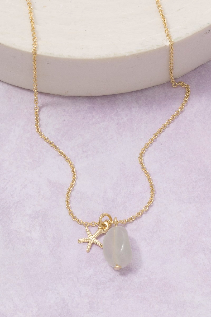 Starfish And Stone Charm Pendant Necklace