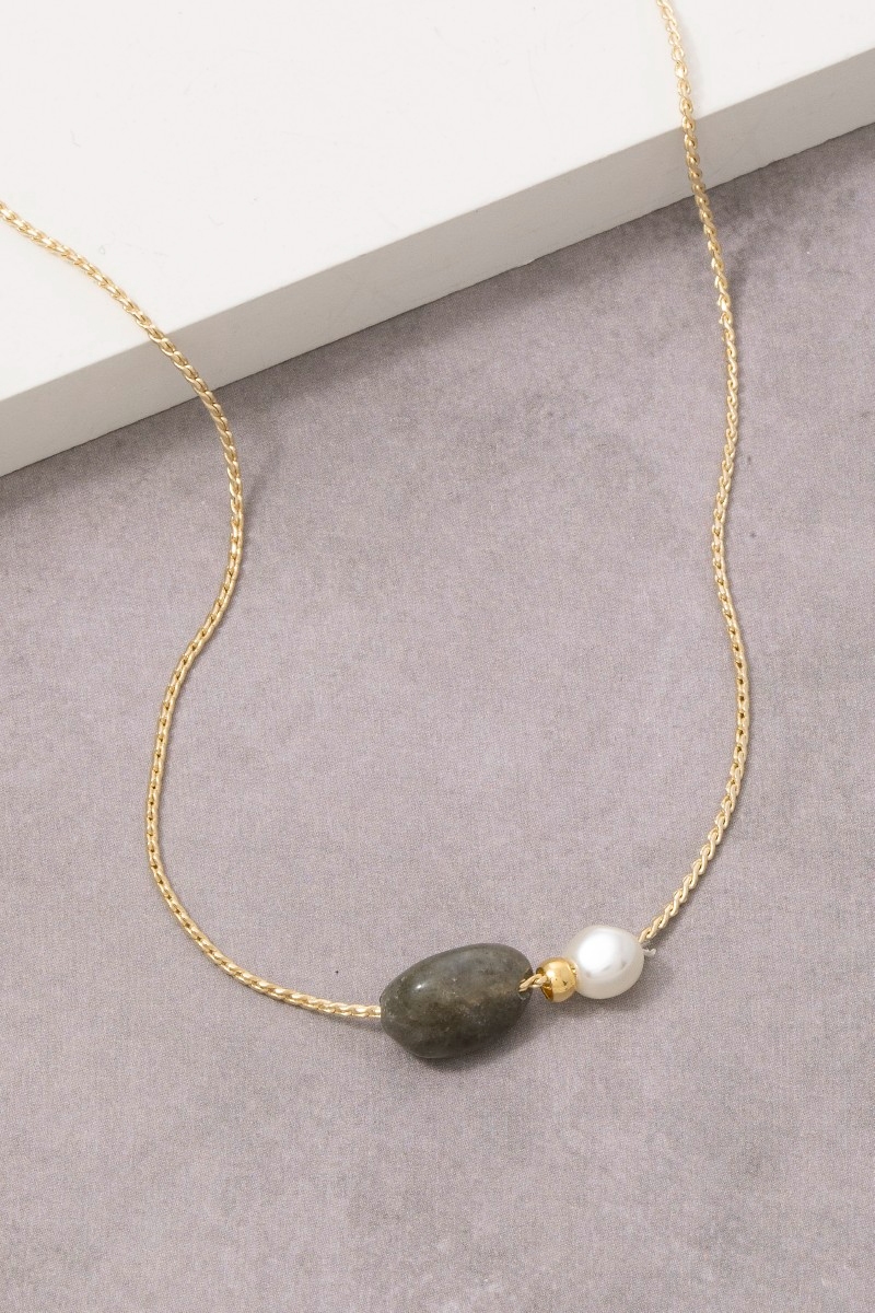 Labradorite And Pearl Pendant Necklace