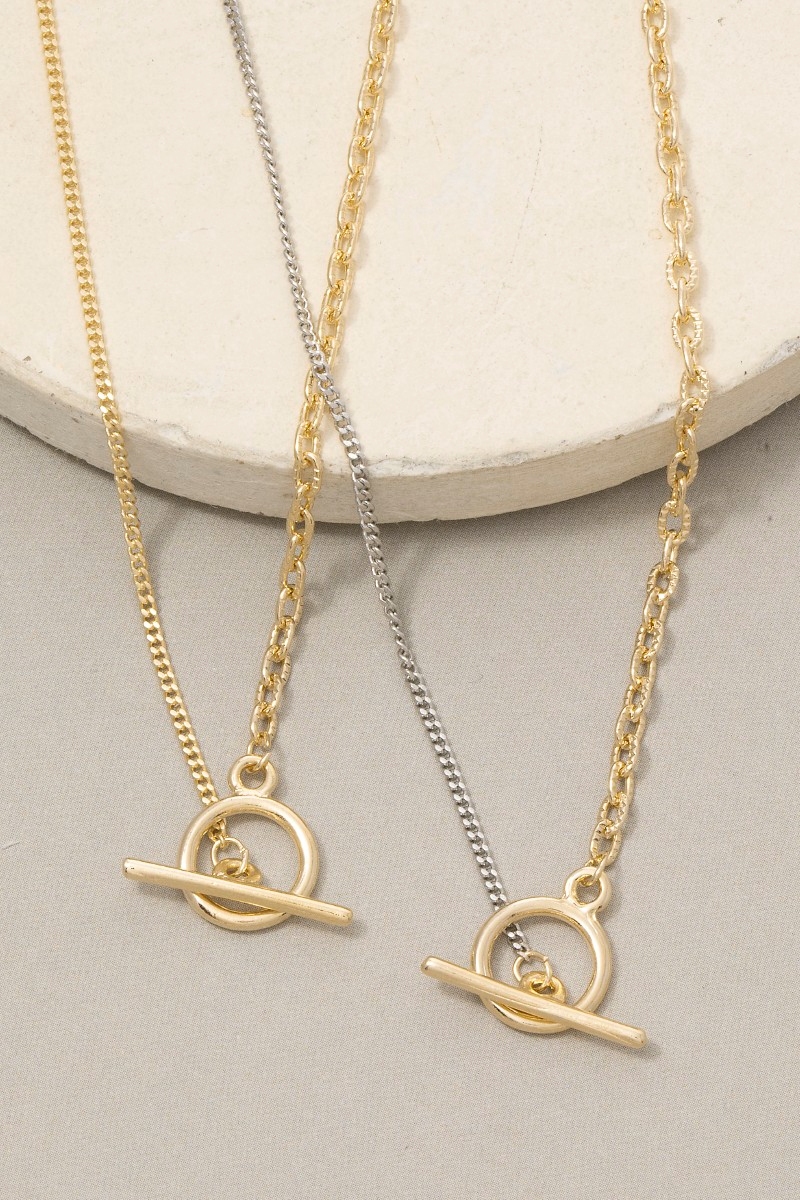 Gold Mixed Chain Toggle Clasp Necklace