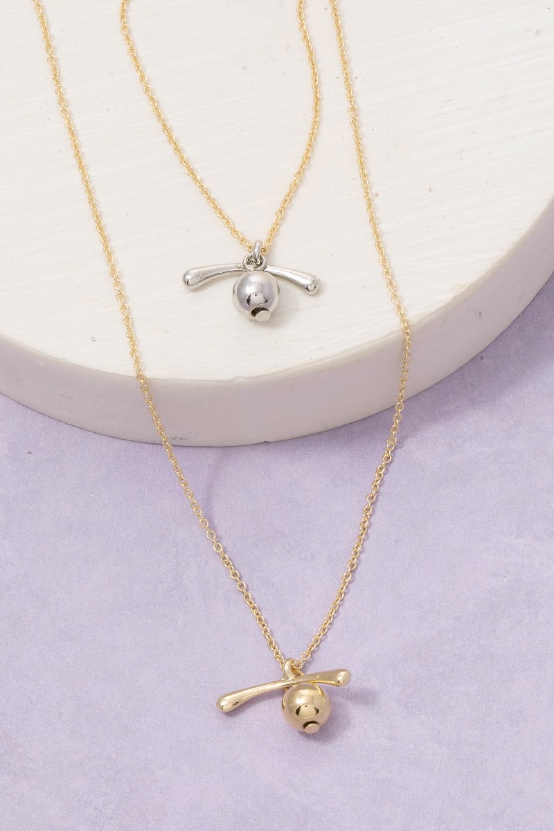 Curved Bar And Ball Pendant Necklace