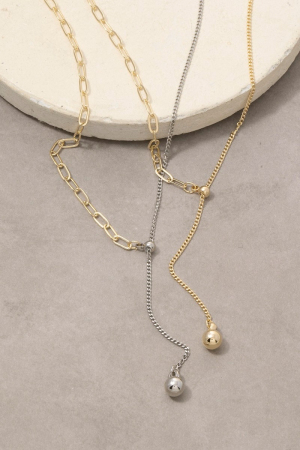Gold Paperclip Ball Drop Lariat Y Necklace