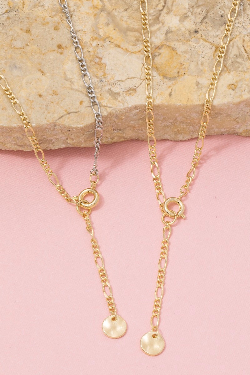 Gold Figaro Chain Coin Drop Lariat Necklace