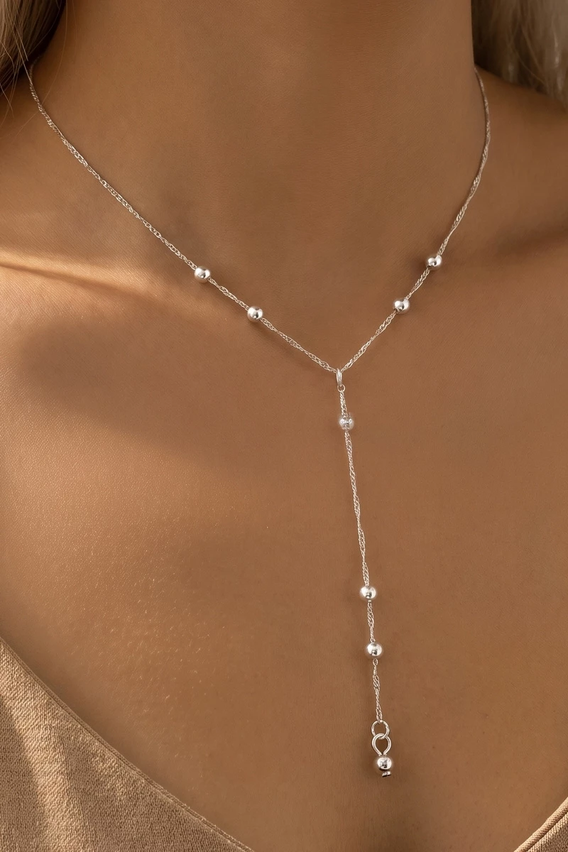 Dainty Bead Station Y Drop Necklace