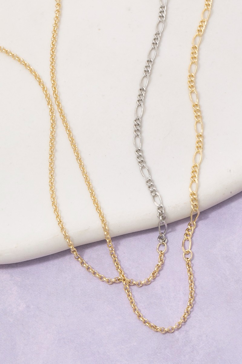 Gold Mixed Figaro Rolo Chain Necklace