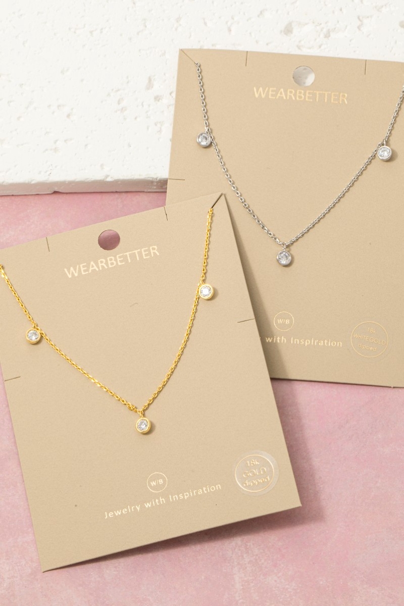 Dainty Triple Round Cz Bezel Drop Station Necklace