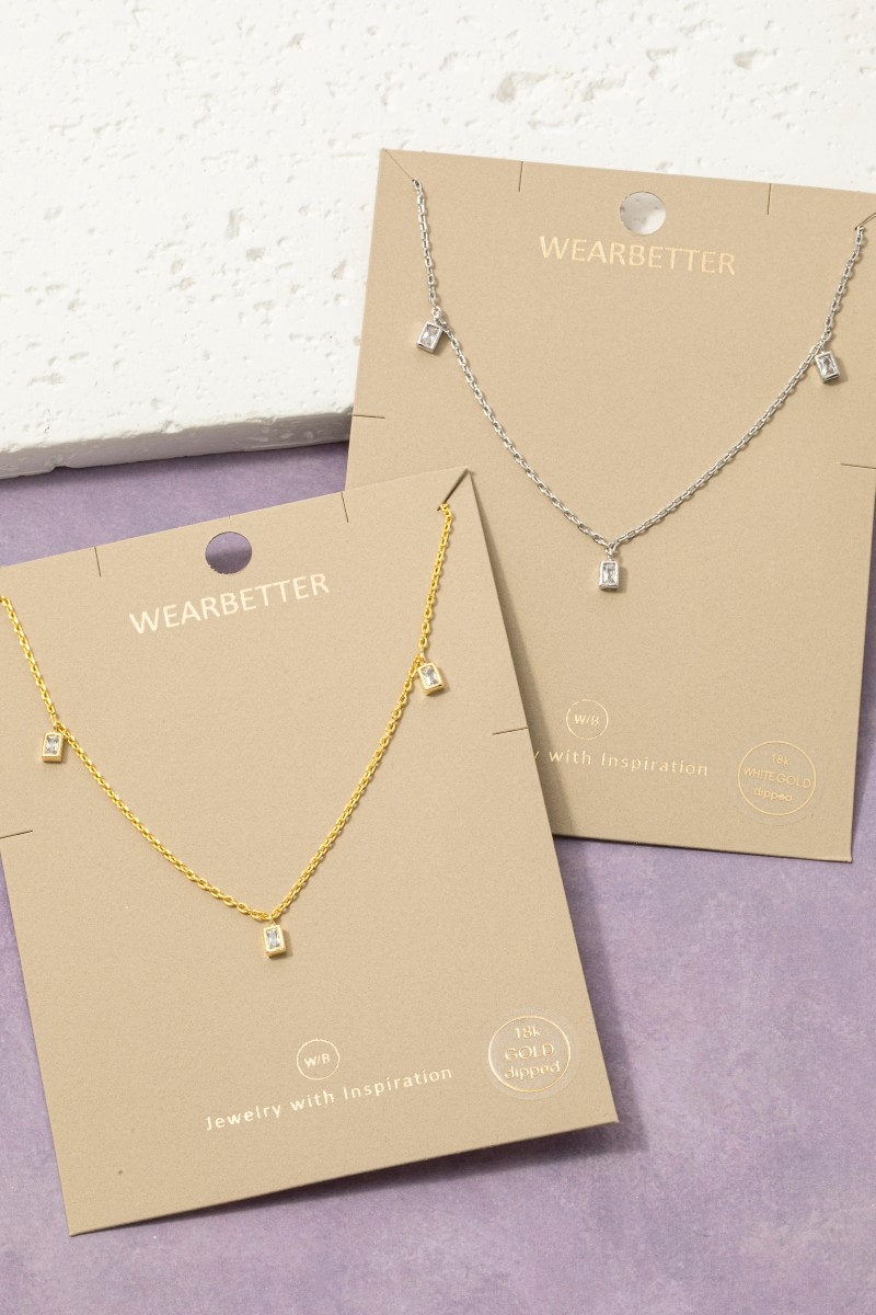 Dainty Triple Baguette Cz Bezel Drop Station Necklace