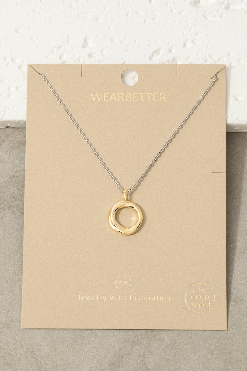 18K Gold Twisted Circle Pendant Two Tone Necklace