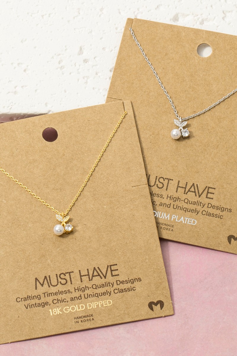 Pearl & Cz Cherry Pendant Necklace