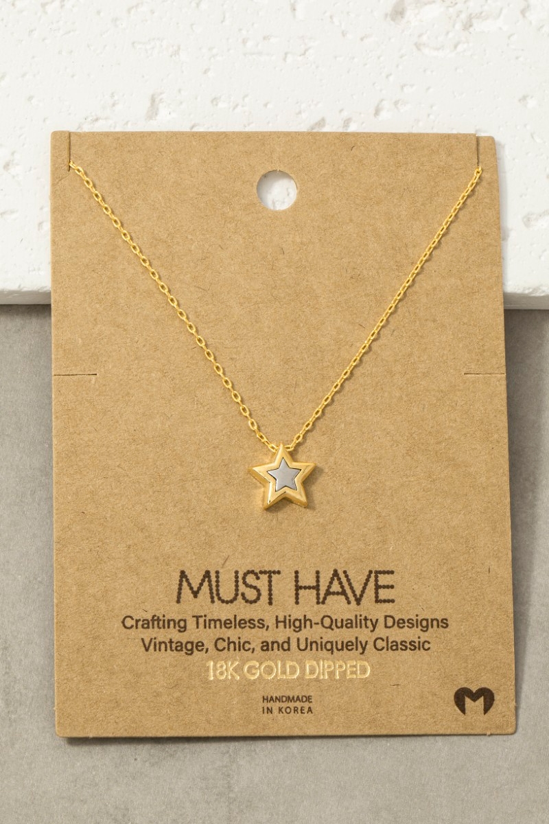 18K Gold Dipped Two Tone Star Pendant Necklace