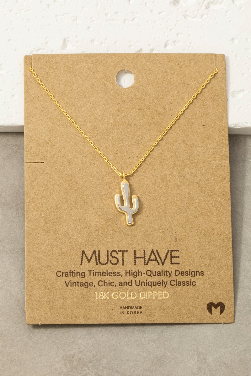 Two-Tone Enamel Cactus Pendant Necklace