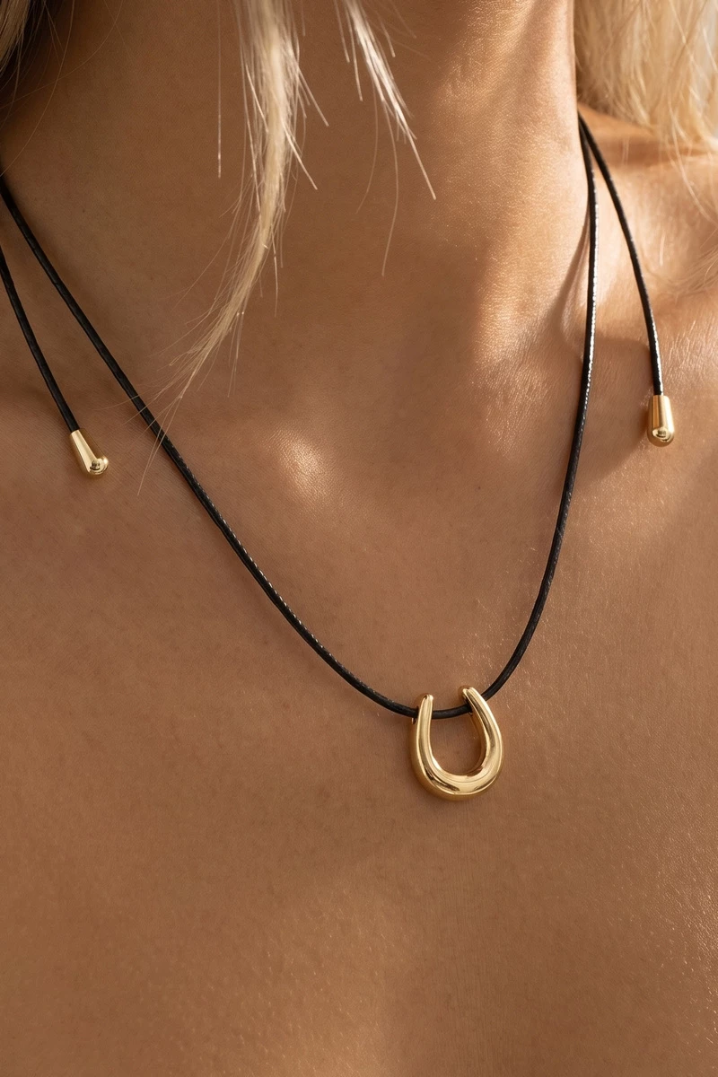 Open Horseshoe Pendant Cord Necklace